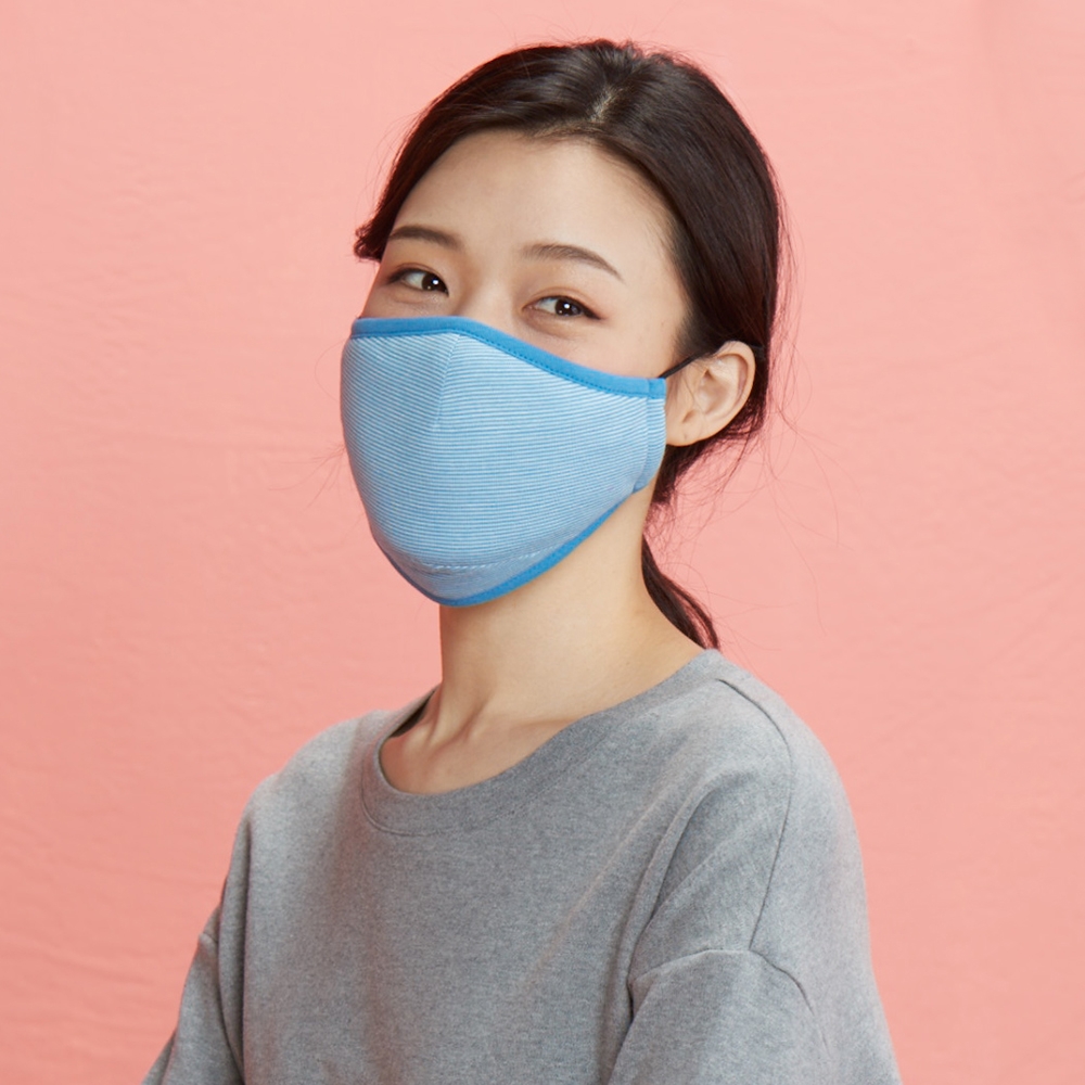 竹纖維抗菌除臭立體棉布口罩(附束口收納袋)-碧藍產品圖