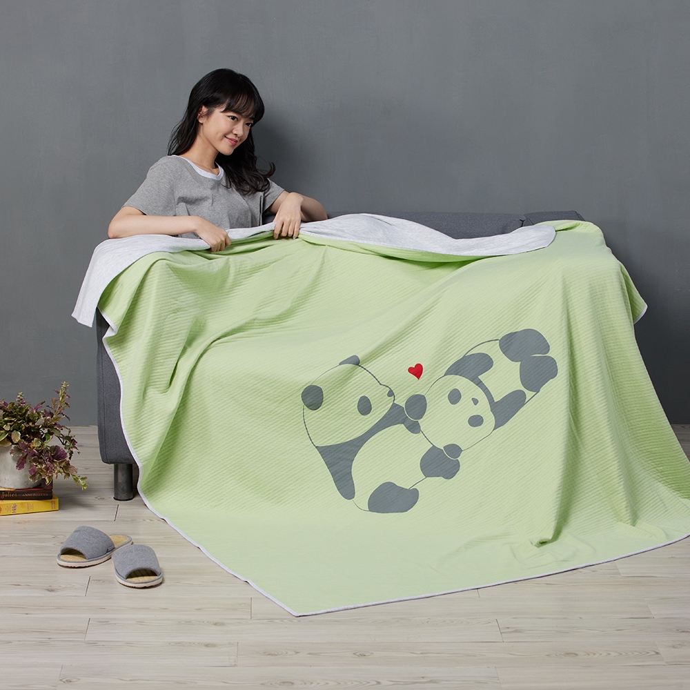 慵懶貓熊 雙人薄紗被(6x7呎)-新芽綠產品圖