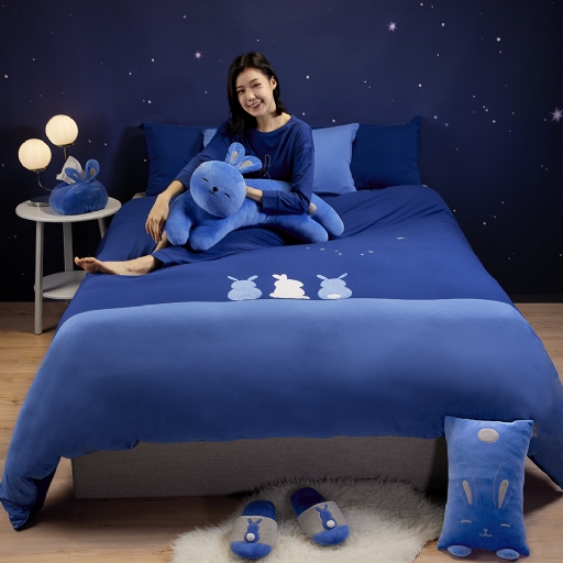 夜空兔單人被套+枕套二件組-午夜藍