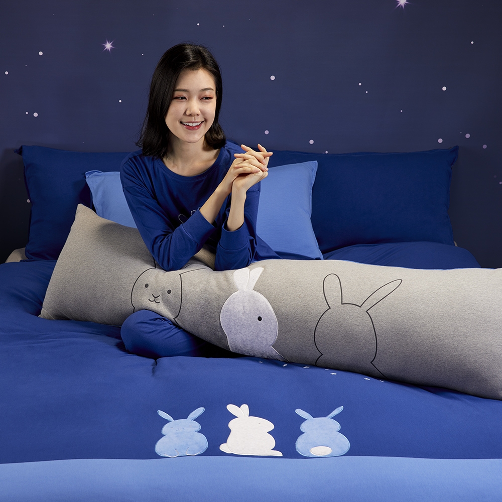夜空兔 雙人被套+枕套三件組-午夜藍產品圖