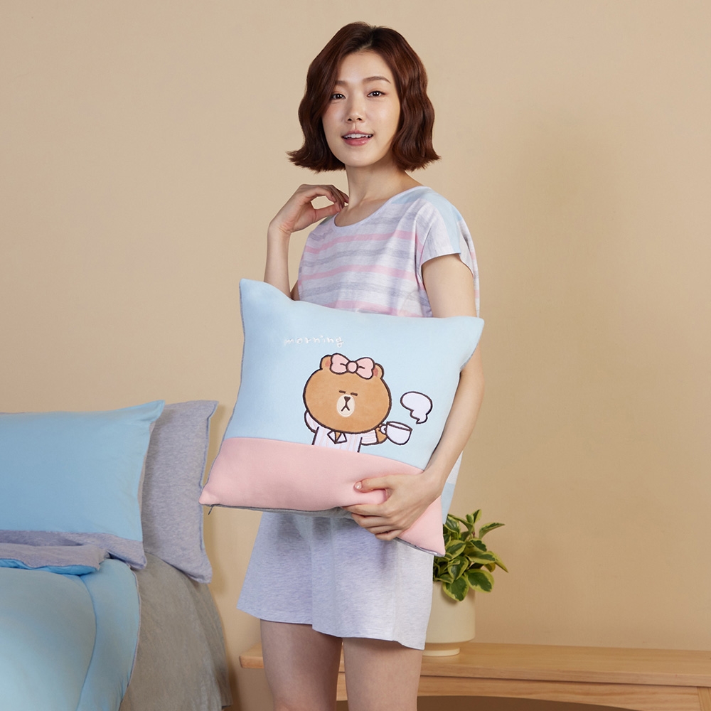 LINE FRIENDS｜早安熊美方形抱枕（45x45公分）產品圖