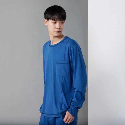 男裝|【暖薑纖維】車縫設計上衣-深海藍(M/L)