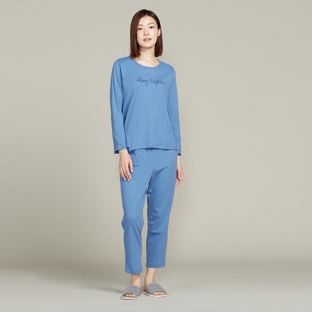 CBD舒眠網印長袖上衣-藍產品圖