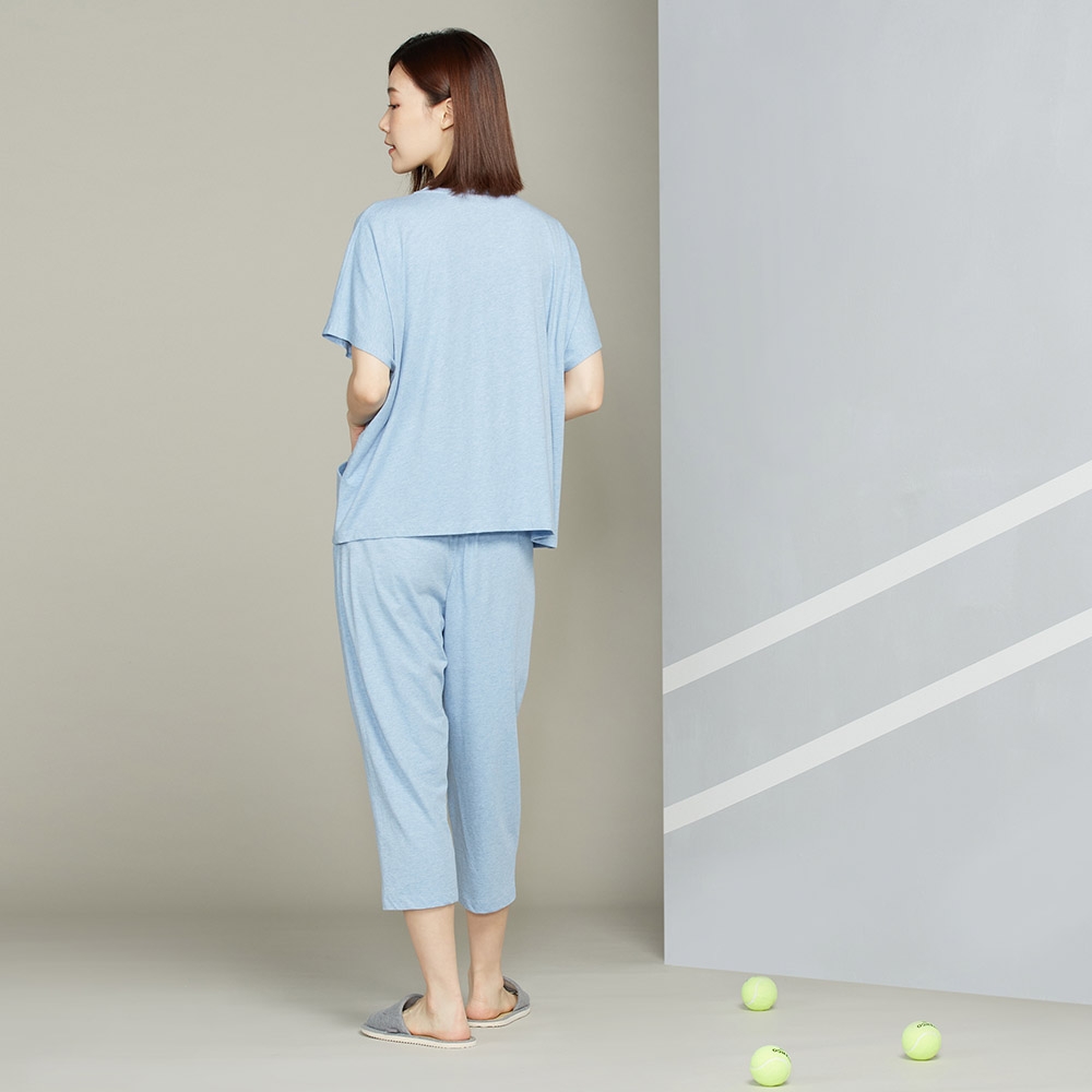 【竹纖維】麻花短袖上衣-藍產品圖