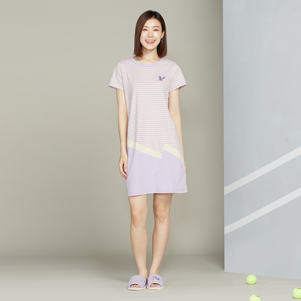 【防蚊】網球恐龍條紋短袖洋裝-薰衣草紫產品圖