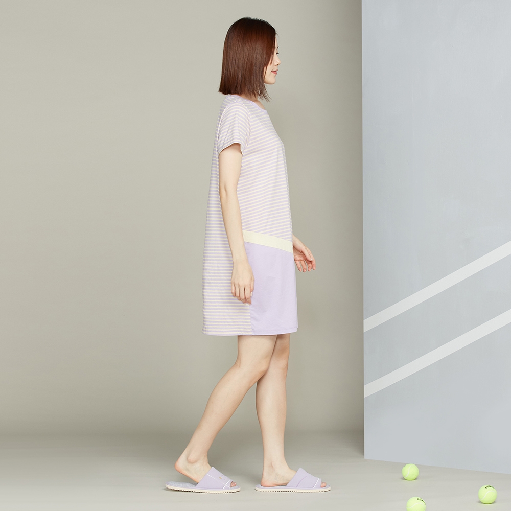 【防蚊】網球恐龍條紋短袖洋裝-薰衣草紫產品圖