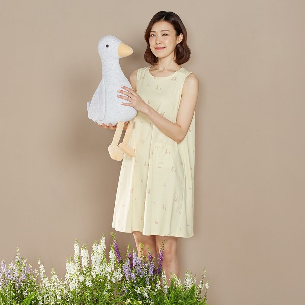 鵝印花無袖洋裝-鵝絨黃產品圖