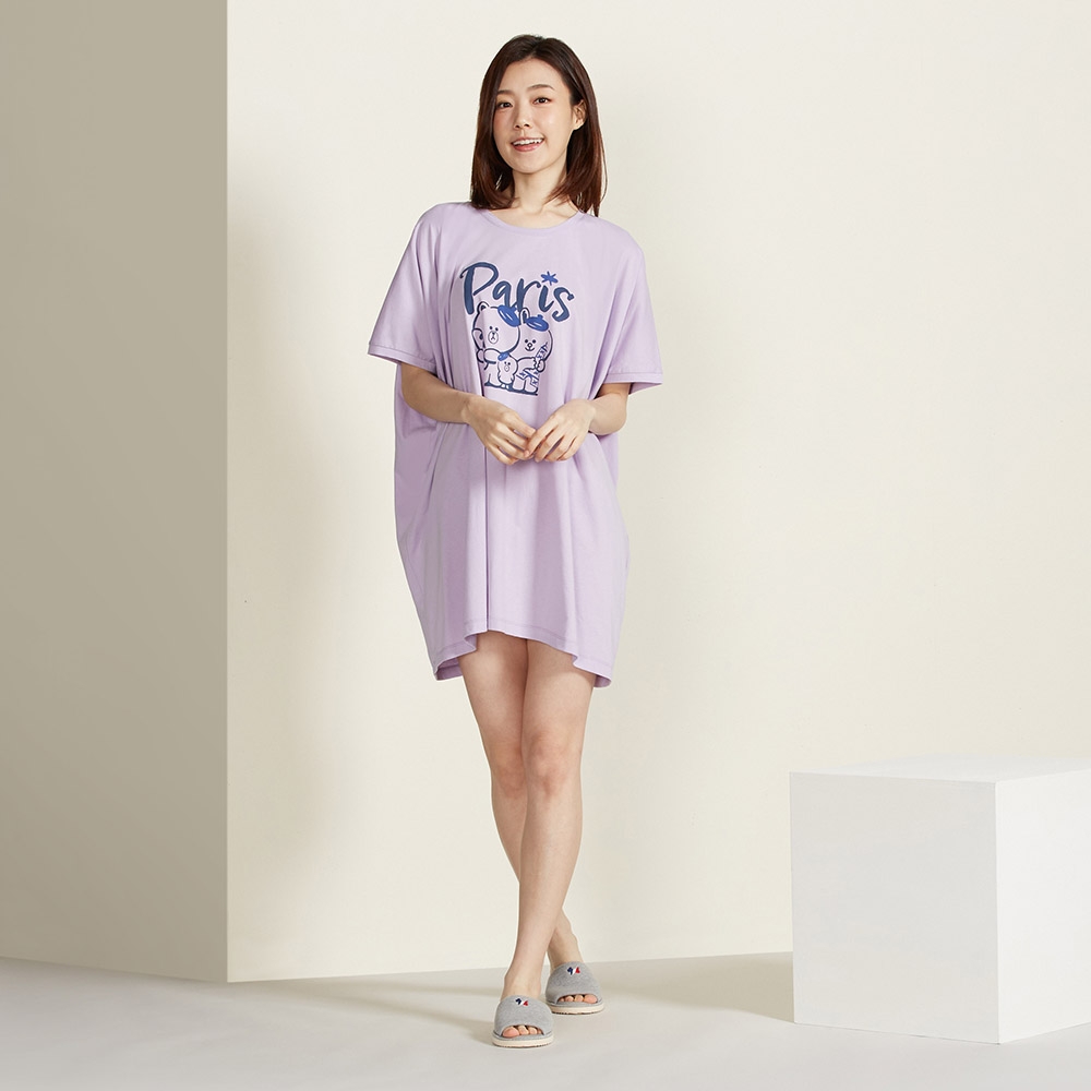 LINE FRIENDS｜好友巴黎網印短袖上衣-薰衣草紫產品圖