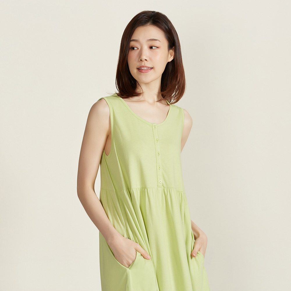 【薄荷紗】半開襟無袖洋裝-新芽綠產品圖