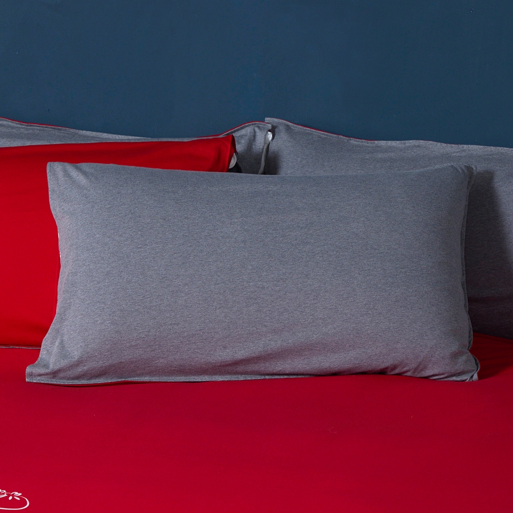 素面雙色拼接信封式枕套1入-岩石灰/紅產品圖