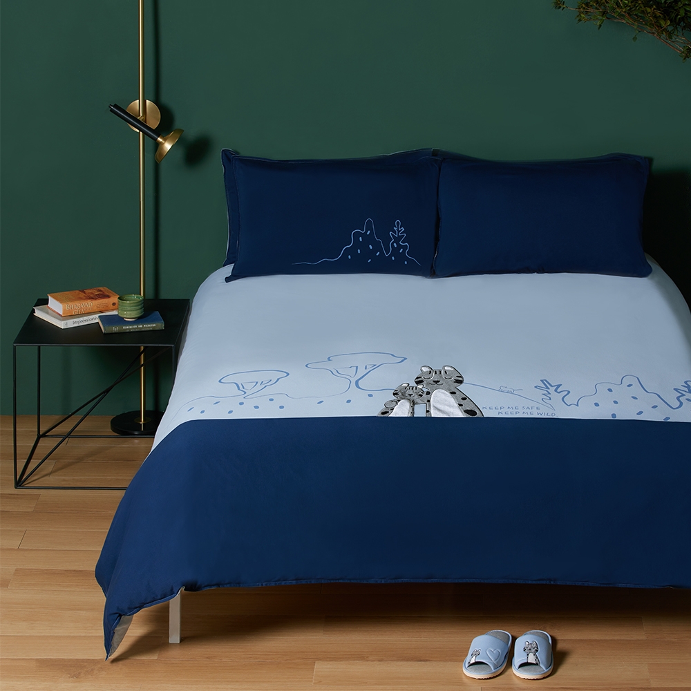 石虎杉林 雙人被套+枕套三件組-靜謐藍產品圖
