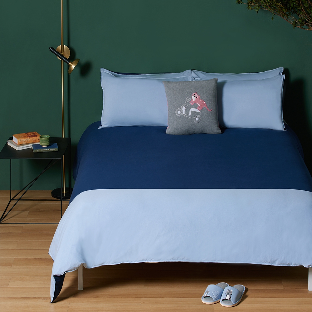 石虎杉林 雙人被套+枕套三件組-靜謐藍產品圖