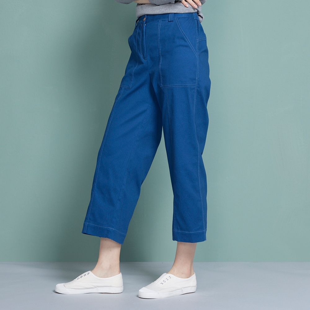 車縫設計八分寬褲-藍 (M/L)產品圖