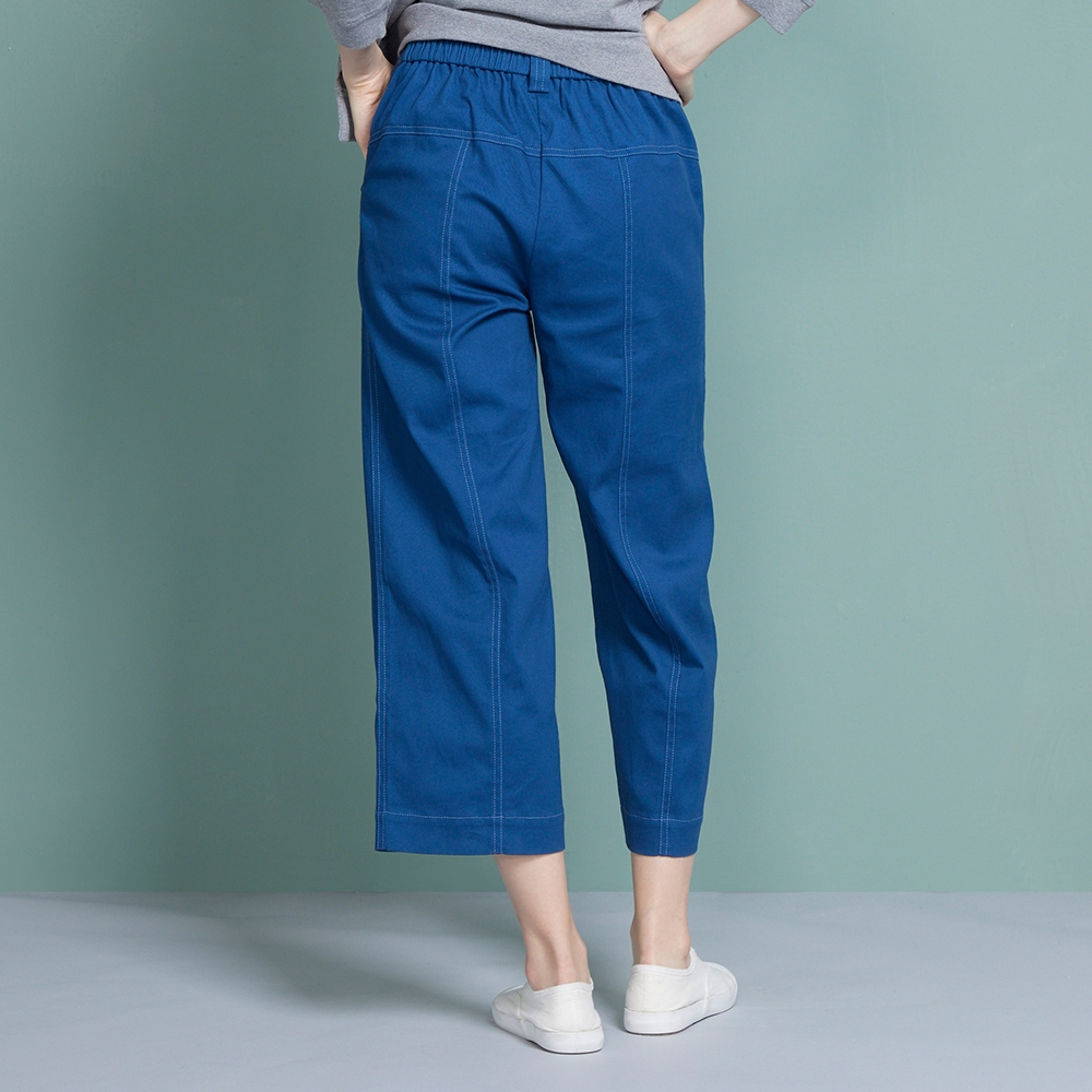 車縫設計八分寬褲-藍 (M/L)產品圖