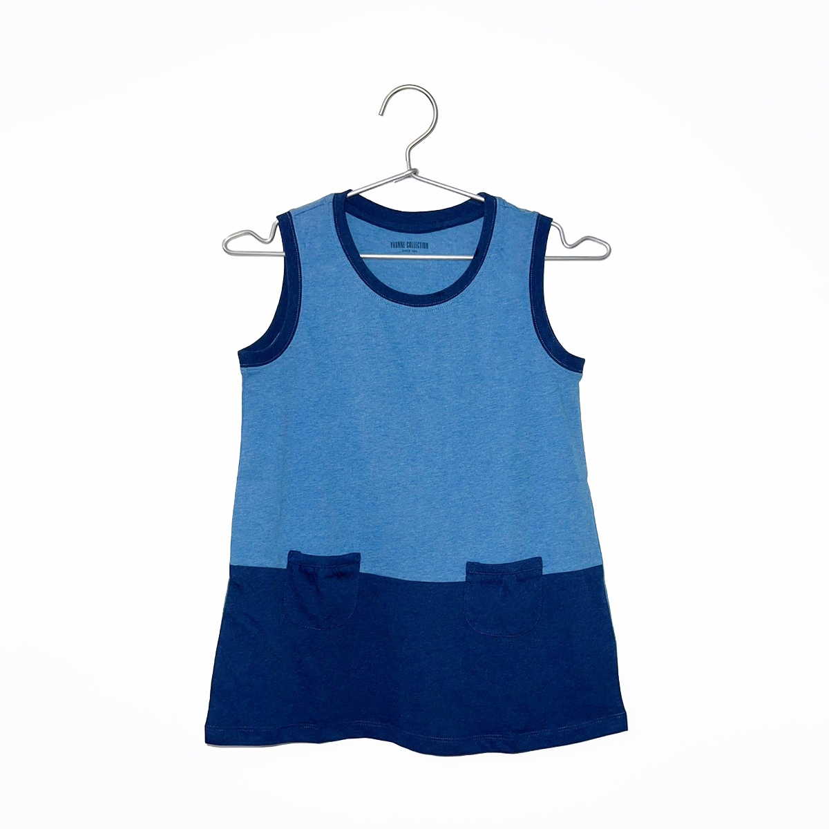 （最後限搶）童裝｜雙色拼接背心上衣-藍S (110-125)產品圖