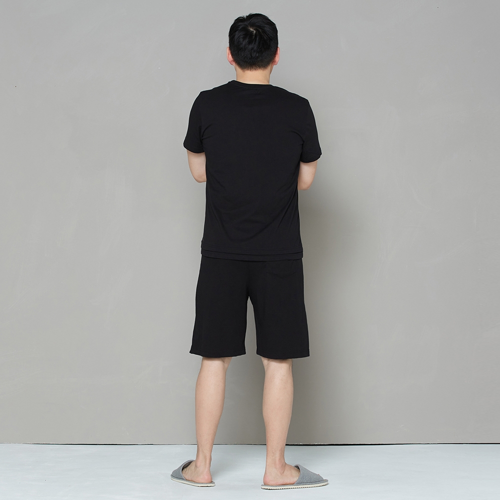 男裝｜純棉素面假兩件短袖上衣-黑 (M/L)產品圖