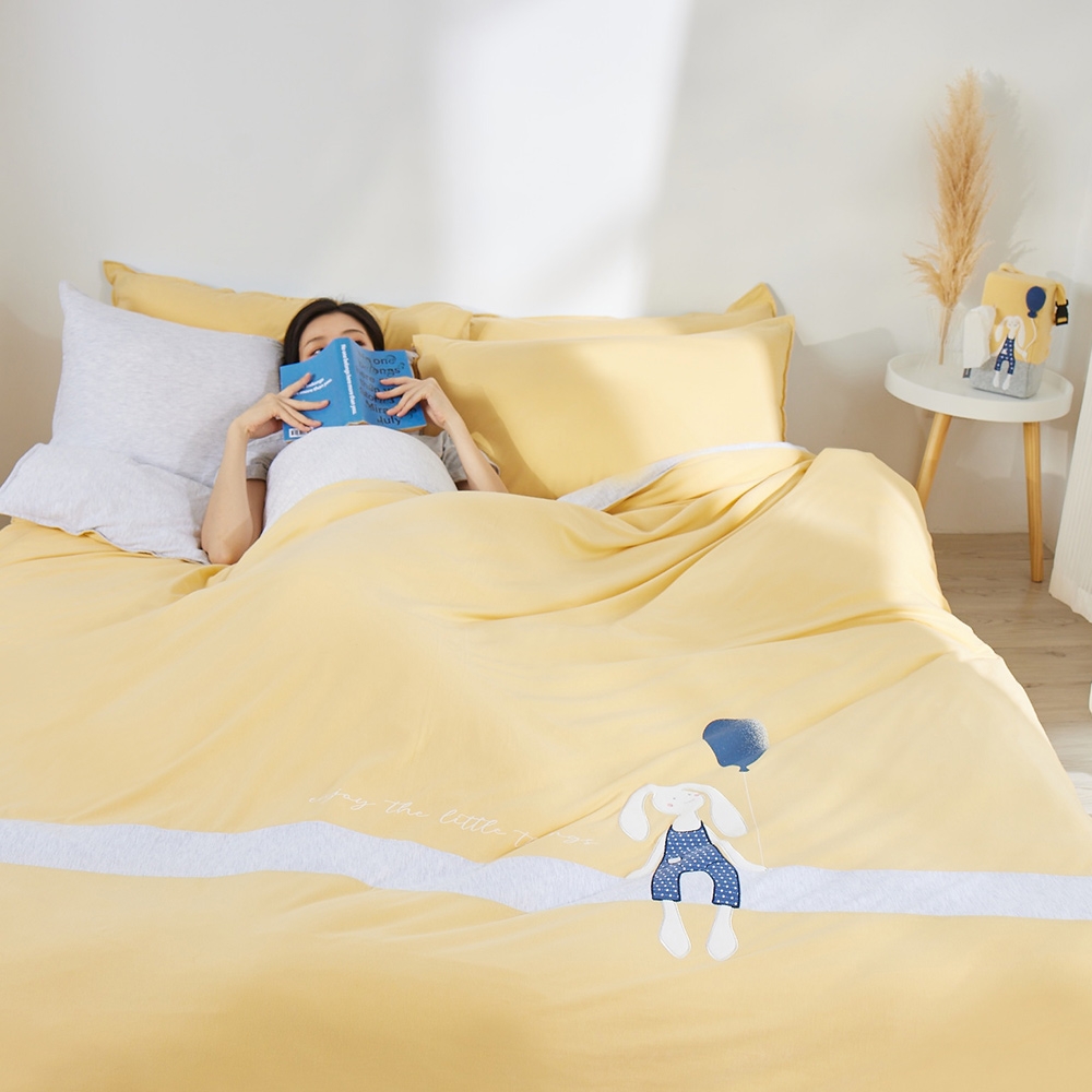 氣球垂耳兔 單人被套+枕套二件組-金合歡黃產品圖