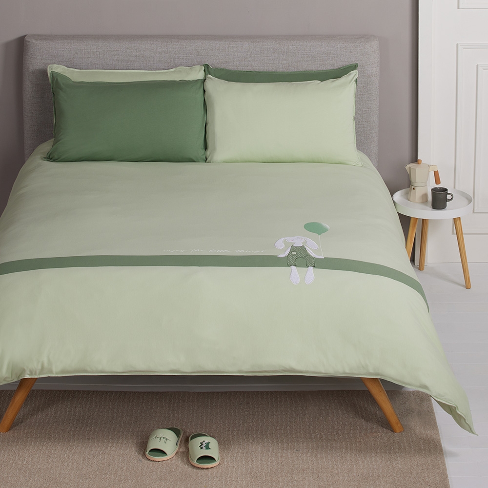 氣球垂耳兔 單人被套+枕套二件組-淺蘆薈綠產品圖