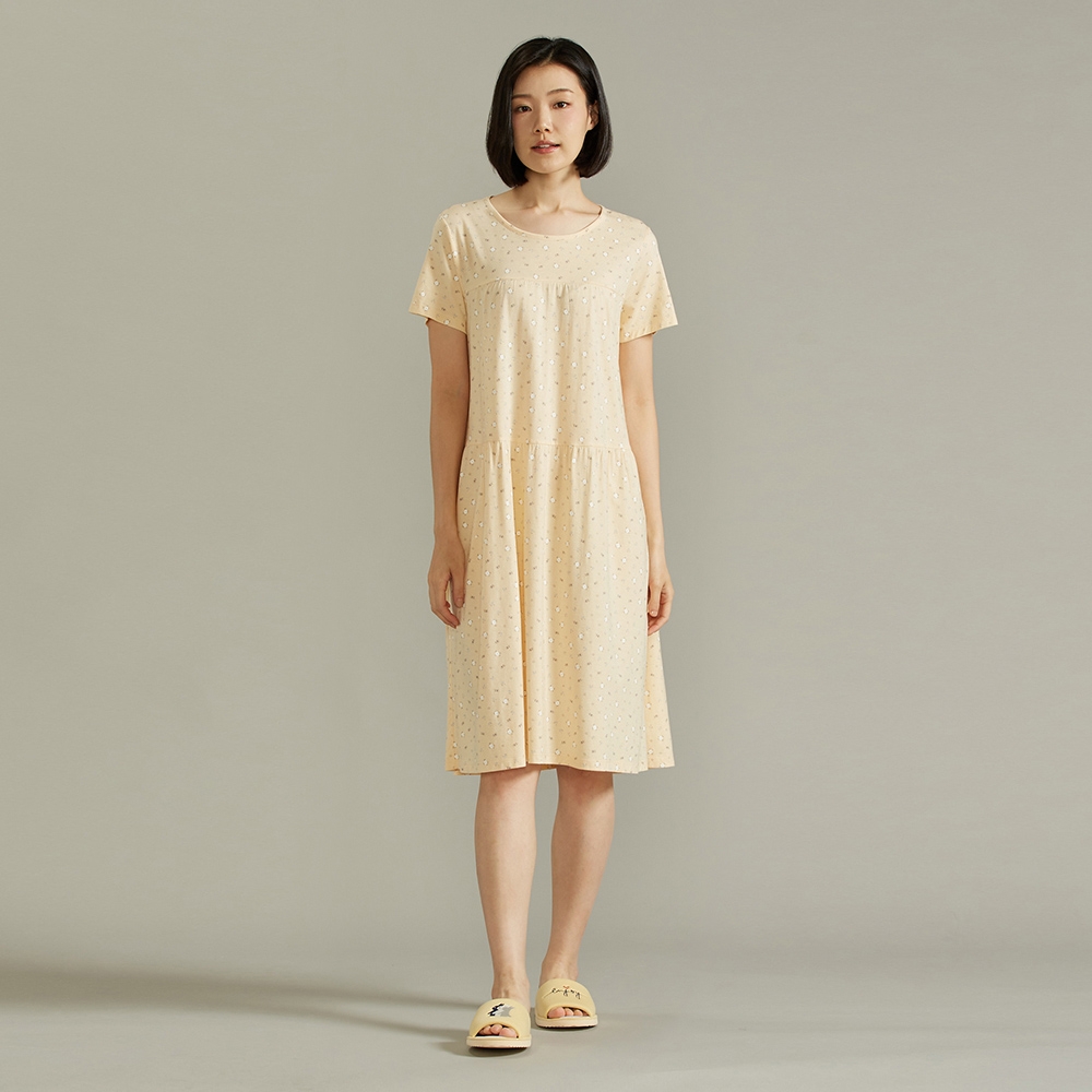 【竹纖維】清新小花短袖洋裝-金合歡黃產品圖
