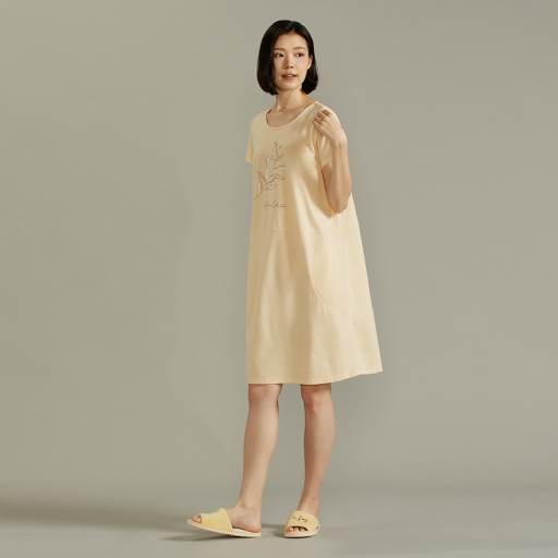 【竹纖維】尤加利短袖洋裝-金合歡黃