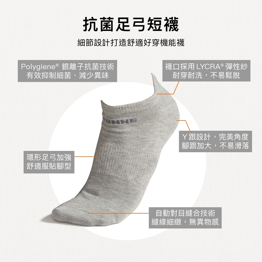抗菌足弓短襪1雙-迷霧灰產品圖