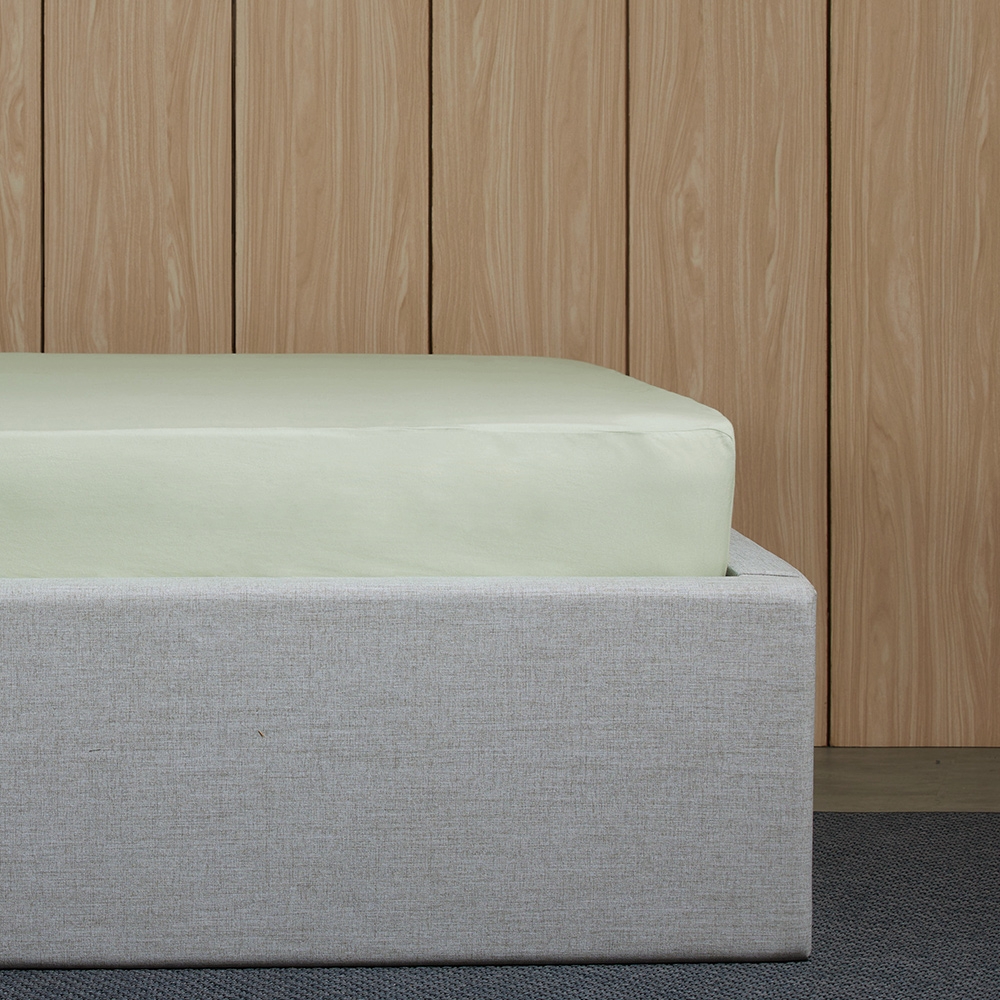 純棉素面特大床包-淺蘆薈綠產品圖