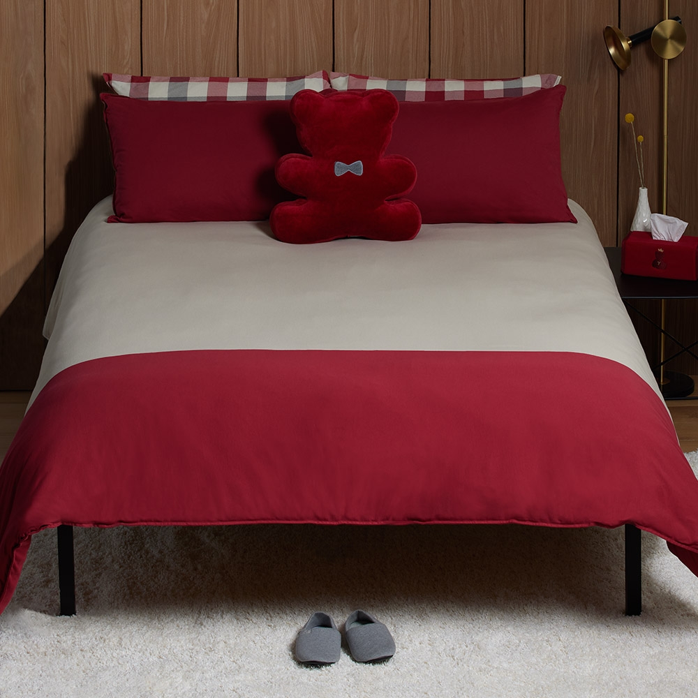 皇家熊 雙人被套+枕套三件組-萄葡藤紅產品圖