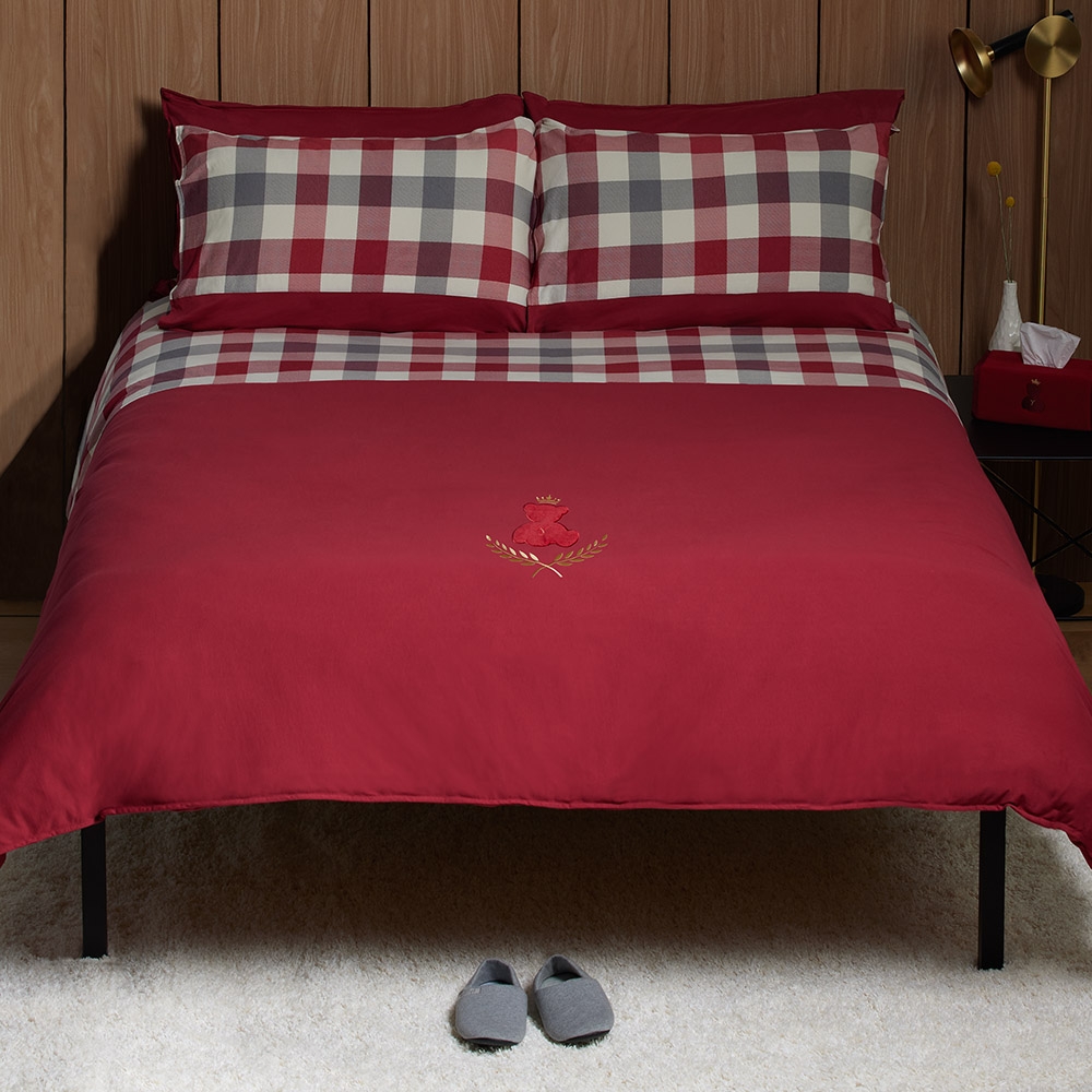 皇家熊 加大被套+枕套三件組-萄葡藤紅產品圖