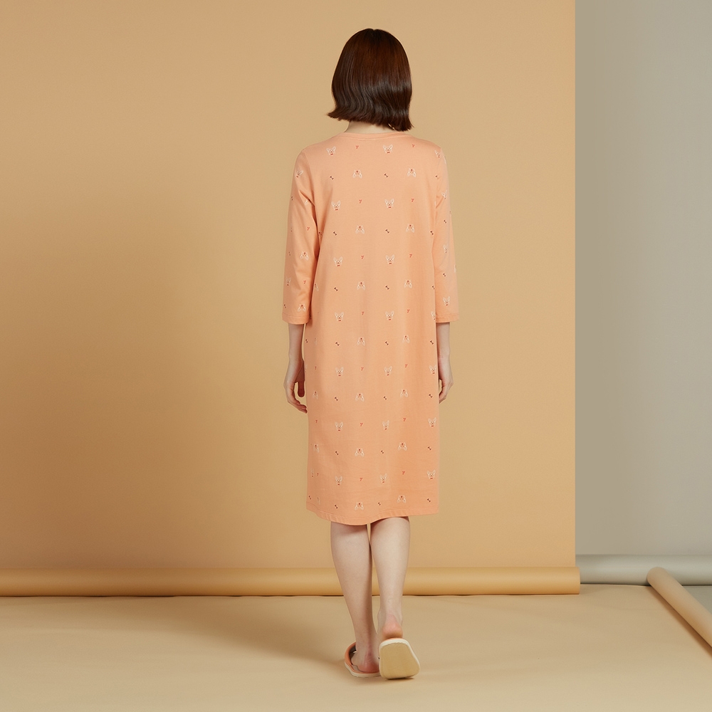 （售價已折）柯基印花長袖洋裝-暖陽橘產品圖