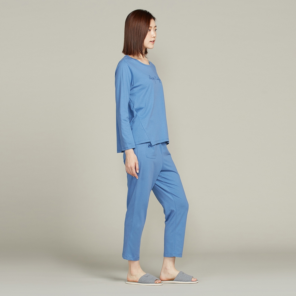 CBD舒眠網印長袖上衣-藍產品圖