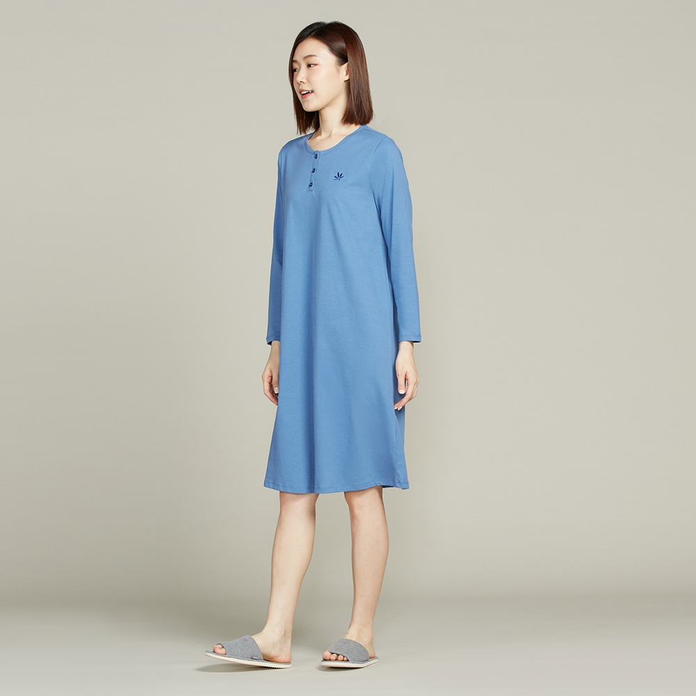 CBD舒眠半開襟長袖洋裝-藍產品圖