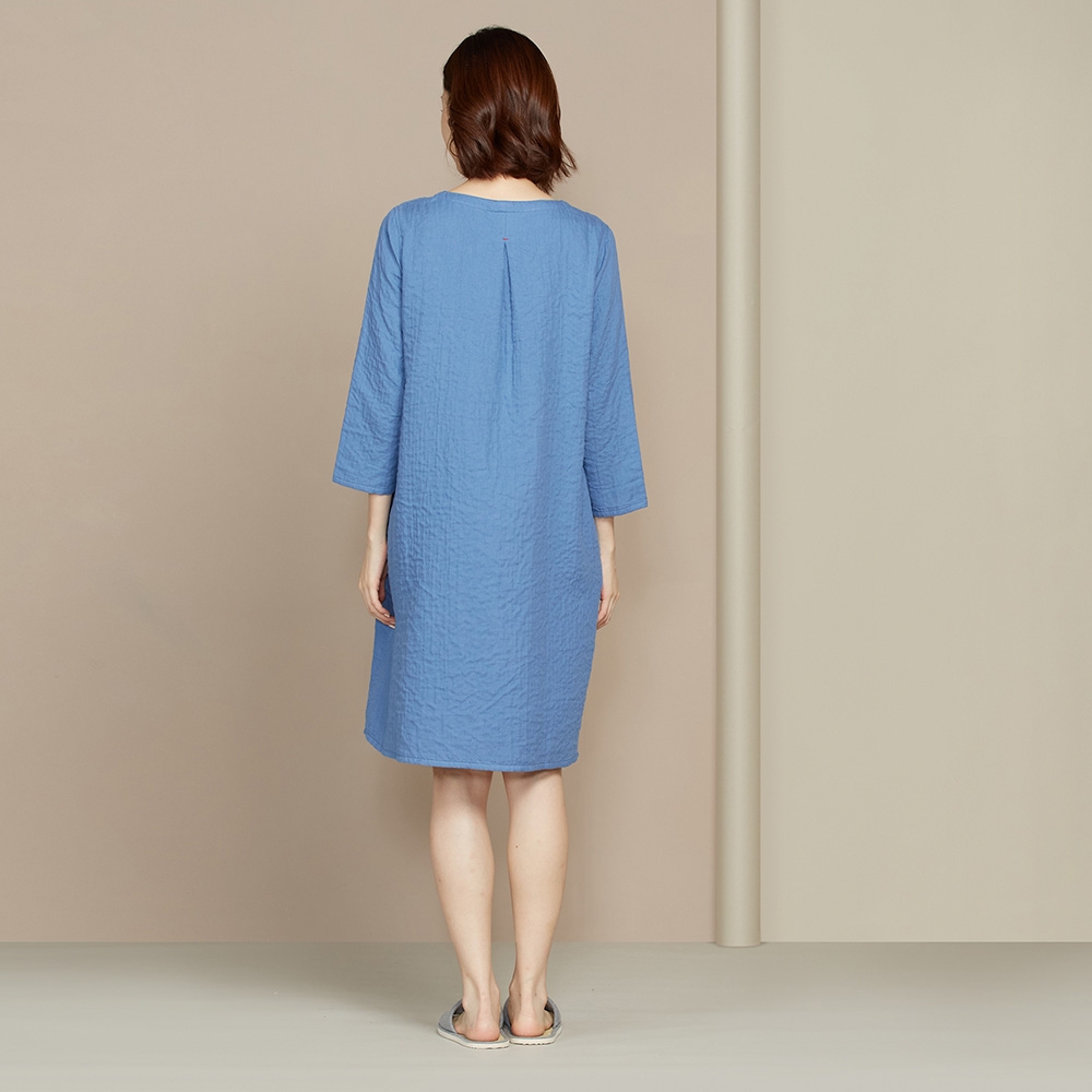 雙層紗V領長袖洋裝-藍產品圖