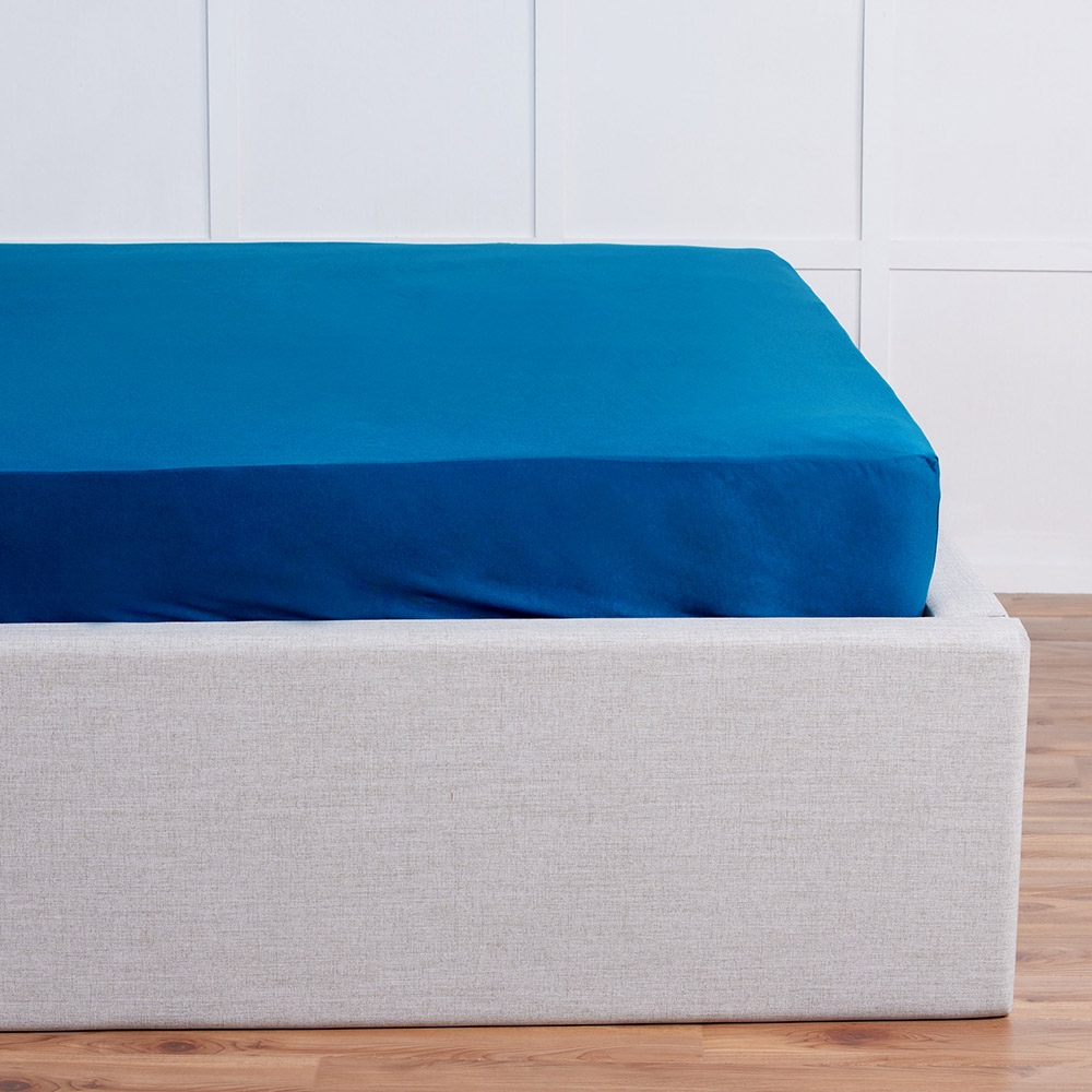 純棉素面特大床包-普魯士藍產品圖