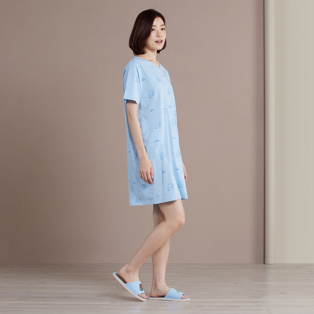 LINE FRIENDS｜好友地球印花短袖洋裝-天空藍產品圖