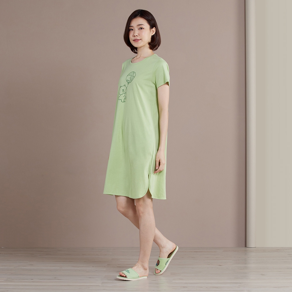 LINE FRIENDS｜熊大氣球網印短袖洋裝-若草綠產品圖