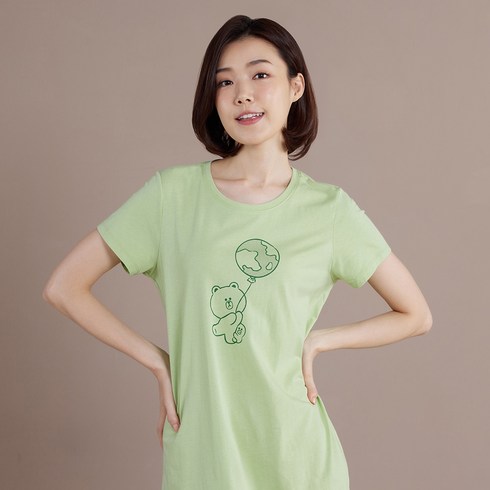 LINE FRIENDS｜熊大氣球網印短袖洋裝-若草綠產品圖