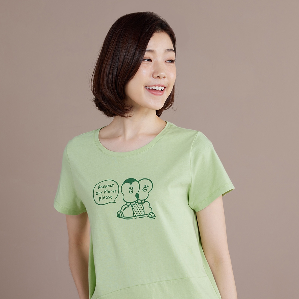 LINE FRIENDS｜企鵝莎莉網印短袖上衣-若草綠產品圖