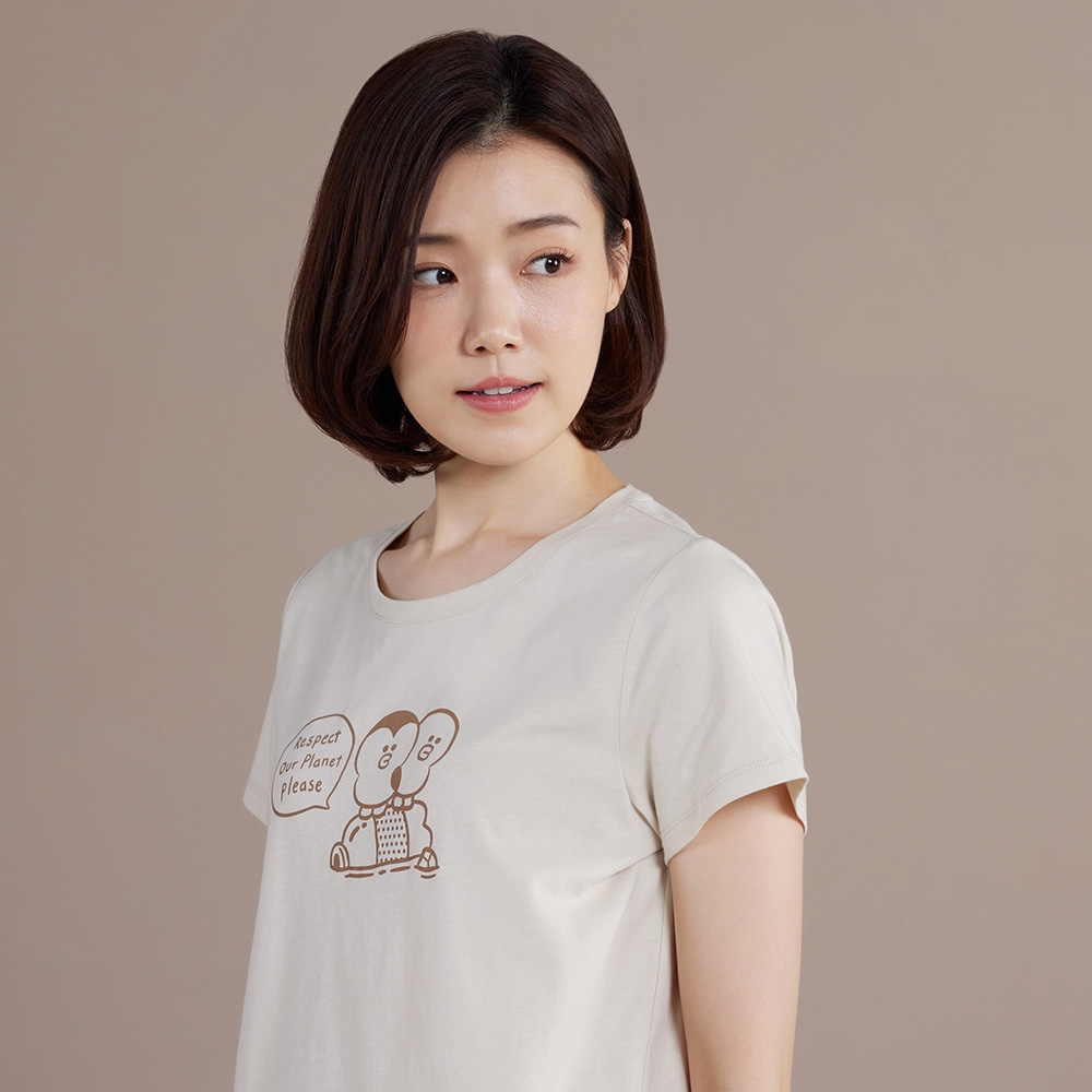 LINE FRIENDS｜企鵝莎莉網印短袖上衣-奶霜杏產品圖