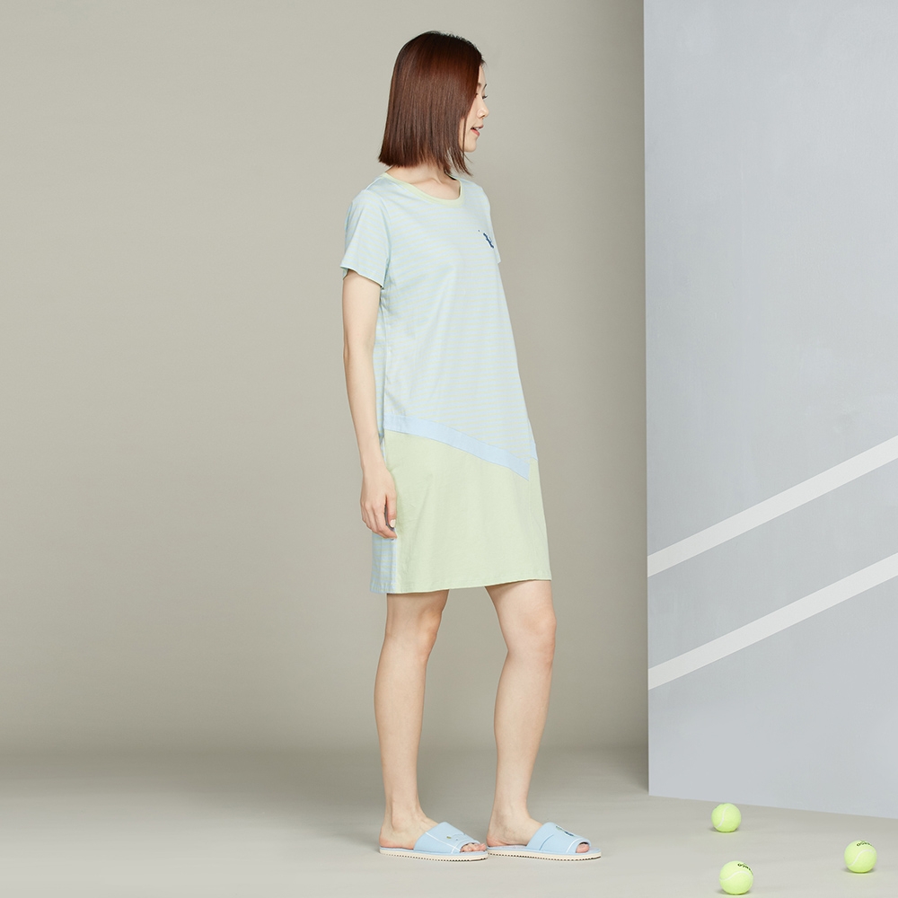 【防蚊】網球恐龍條紋短袖洋裝-天空藍產品圖