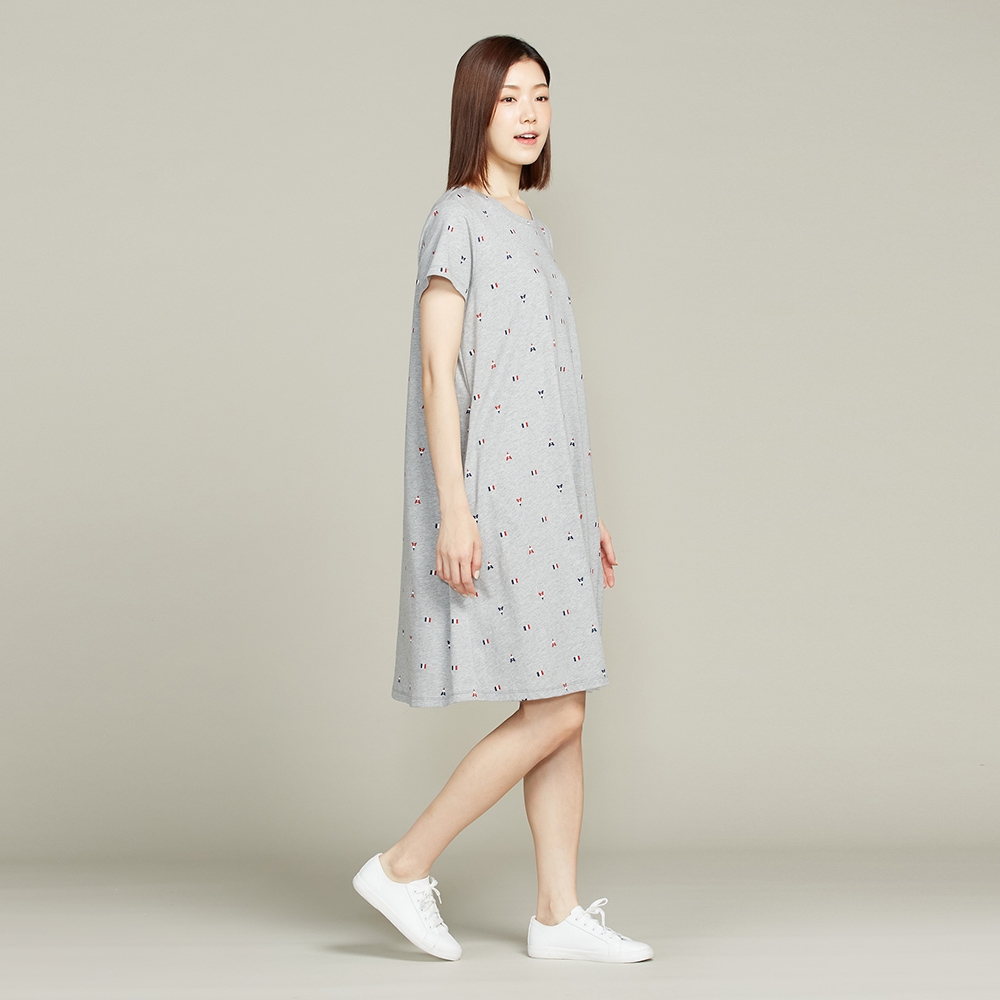 巴黎印花短袖洋裝-迷霧灰產品圖