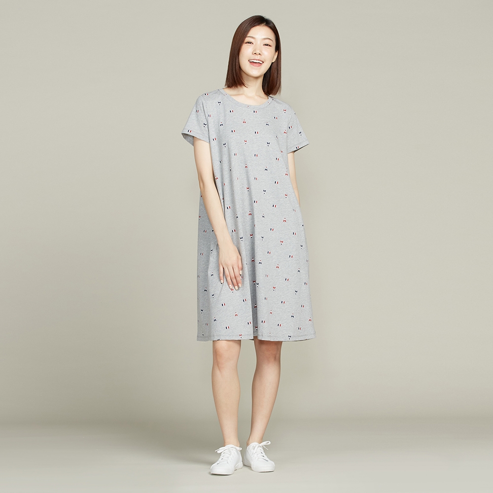 巴黎印花短袖洋裝-迷霧灰產品圖