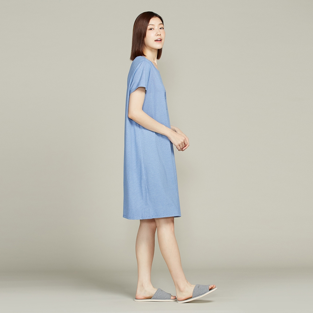 【竹纖維】J'adore網印短袖洋裝-藍產品圖