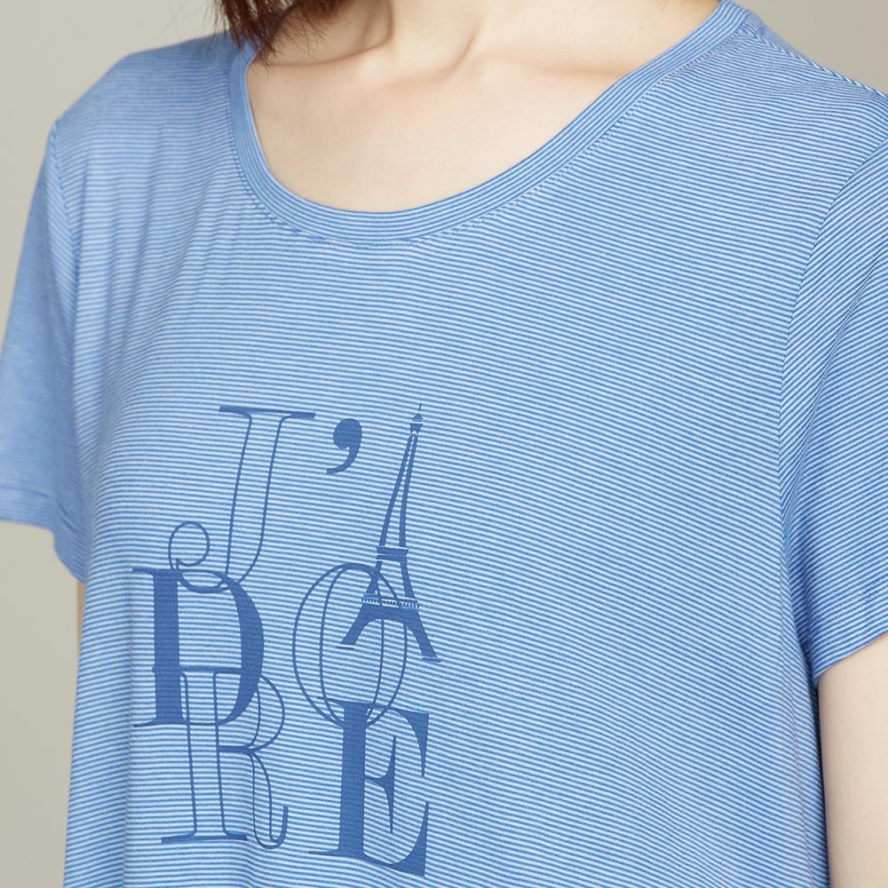【竹纖維】J'adore網印短袖洋裝-藍產品圖
