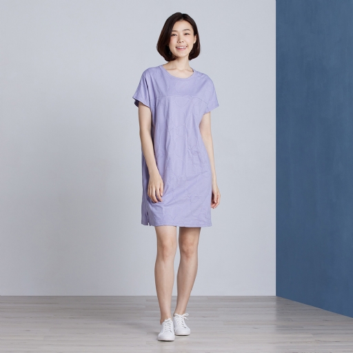 立體提花短袖洋裝-薰衣草紫