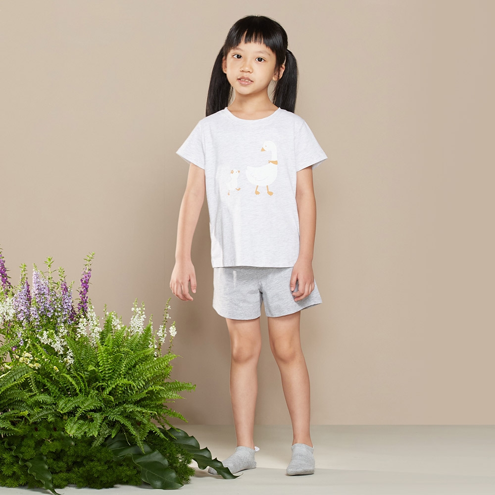 童裝｜親子鵝網印短袖上衣-銀白灰（S/M）產品圖