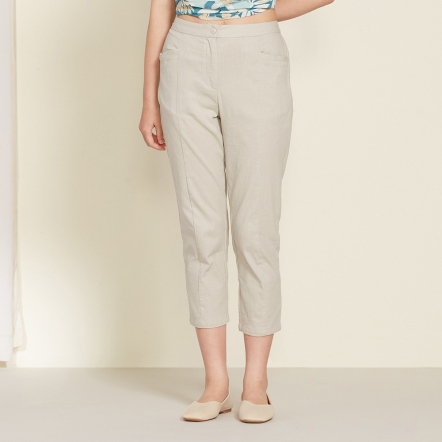 仿麻彈性九分褲-卡其