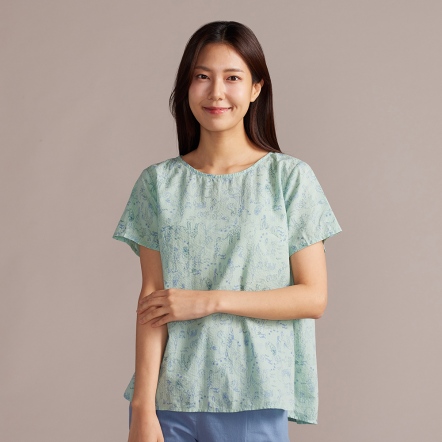 動物叢林印花短袖上衣-薄荷綠