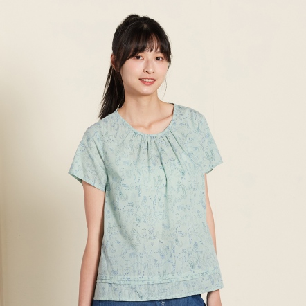 動物叢林印花細褶短袖上衣-薄荷綠