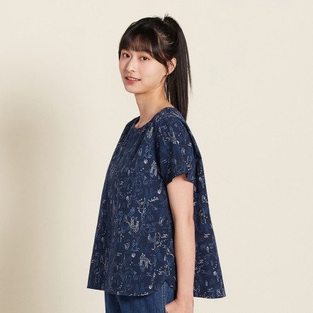 動物叢林印花短袖上衣-深丈青