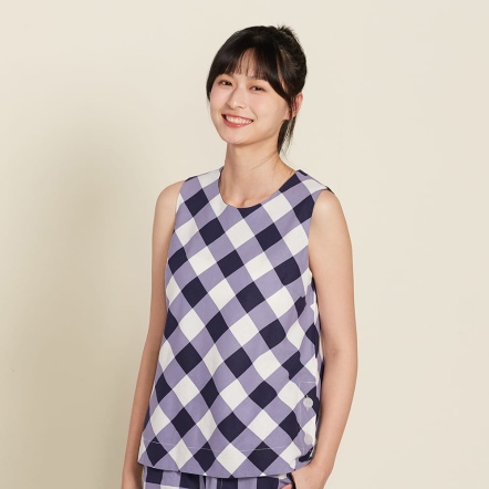 天絲麻格紋背心-深丈青